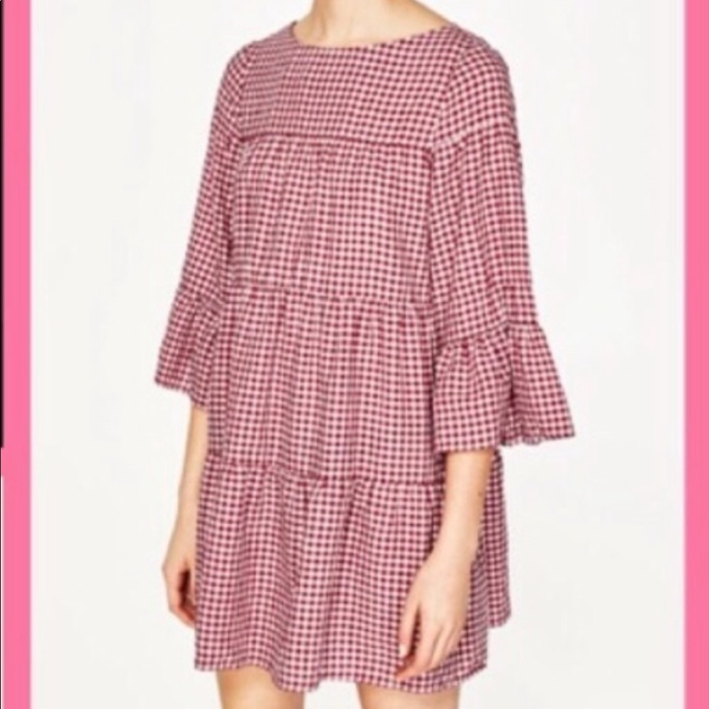 Zara red and white gingham-teared dress